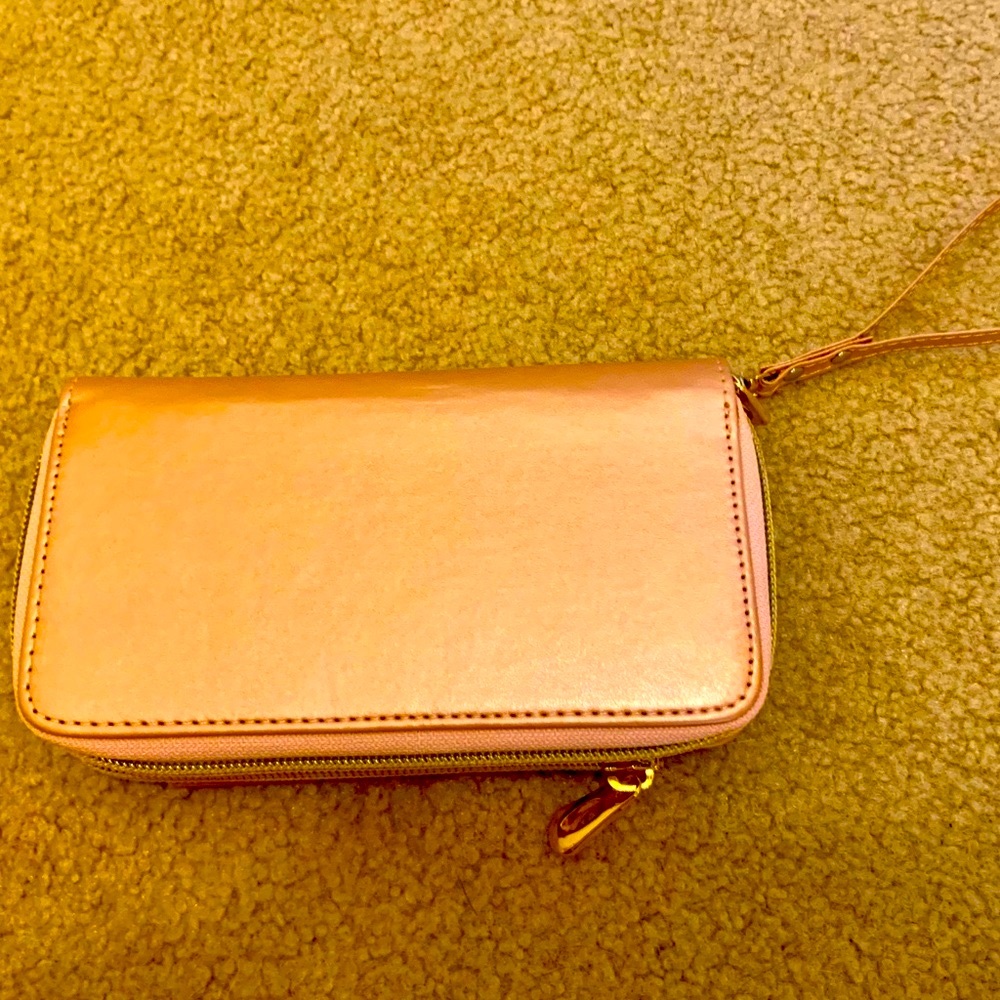 BRAND NEW pink wristlet with multiple zipper storage including phone holder